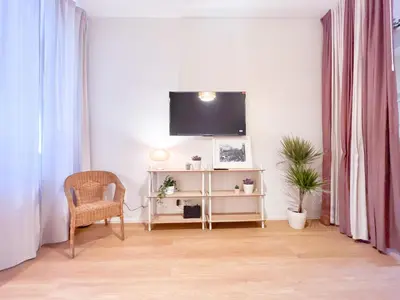 a living room with a chair and a tv on a wall at Vatican Apartment Borgo Pio 160 by MSuite in Rome