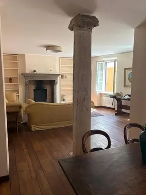 a living room with a table and a fireplace at Via del Corso Apartment in Rome