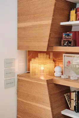 a room with a table with a lamp on a shelf at NEW 3BDR Lab4House a Villa Borghese Roma Parioli in Rome