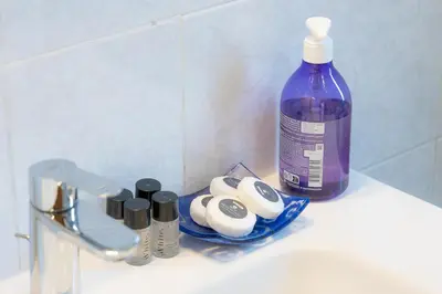 a sink with a bottle of soap and a bottle of liquid at Casa Prati by Rental in Rome in Rome