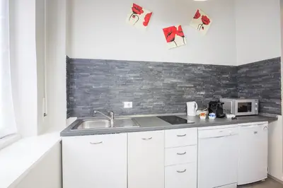 a white kitchen with a sink and a microwave at Royal House Vaticano in Rome