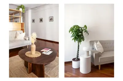 a living room with a couch and a table with a plant at Leonina Art Loft in Rome