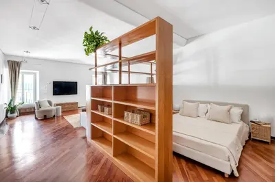 a bedroom with a loft bed and a living room at Leonina Art Loft in Rome