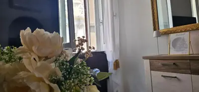 a vase of flowers sitting next to a window at Trevi Moonlight Apartment in Rome