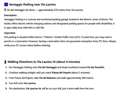 a screenshot of the valkyrie parking new via learning page at Romantic in Rome