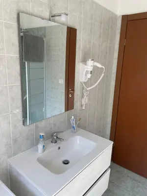 a bathroom with a white sink and a mirror at Casa cozy e luminosa - Tiburtina in Rome