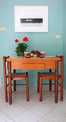 a wooden table with two chairs and a plant on it at Casa GattaMelata in Rome