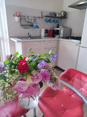a vase of flowers sitting on a table in a kitchen at Azzurra Home in Rome