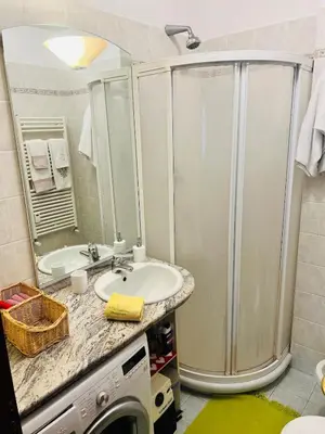 a bathroom with a sink and a washing machine at I Gerani in Rome