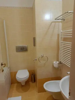 a bathroom with a sink and a toilet and a tub at Hotel Amadeus in Rome