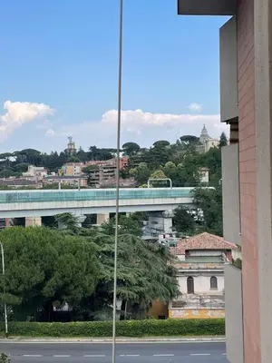a view of a city with a bridge and buildings at Marta Cozy place near Vatican and subway in Rome