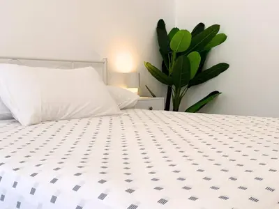 a white bed with a pillow and a plant at Trastevere Home in Rome