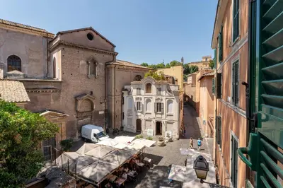 an overhead view of an alley with a building at Zenaria Trastevere, Zen Design in Heart of Rome in Rome