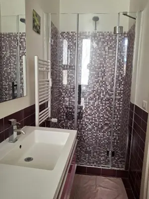 a bathroom with a sink and a shower at Victoira's appartament in Roma in Rome