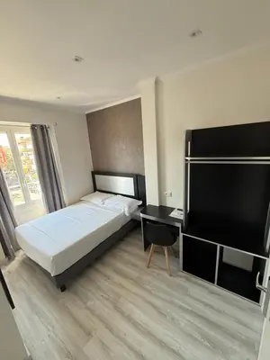 a bedroom with a bed and a desk and a television at Isabel Rooms in Rome