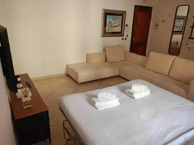 a living room with a bed and a couch at Charming Apartment in Trastevere in Rome