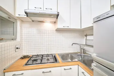 a kitchen with a stove and a sink at Trinity Apartment in Rome