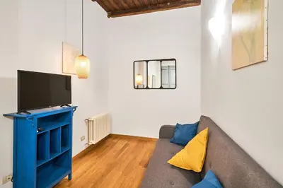 a living room with a couch and a flat screen tv at Trinity Apartment in Rome