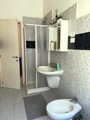 a bathroom with a shower and a sink and a toilet at Cielo Aperto Bed and Breakfast in Rome