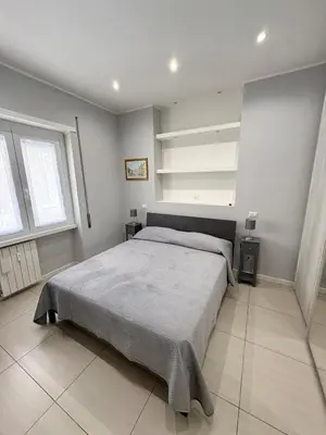 a bedroom with a large bed and two windows at Fortis Domus in Rome