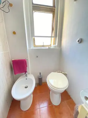 a bathroom with a toilet and a sink and a window at Casa Vacanze Domus 46 in Rome