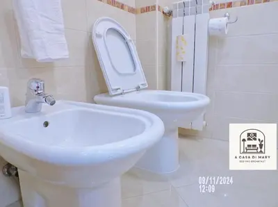 a white toilet and a sink in a bathroom at A Casa di Mary in Rome
