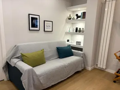 a living room with a couch with two pillows on it at Masonber trastevere centro Wi-Fi free balcone metro in Rome
