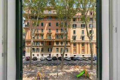 a view of a building from a window at Piazza Mazzini Suite con Vasca Idromassaggio in Rome