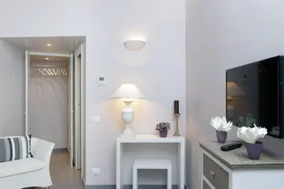 a living room with a fireplace and a tv at Residenza Romana Zucchelli in Rome