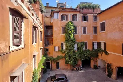 an aerial view of an alley between two buildings at Loft al Pantheon by Luxury Getaways in Rome