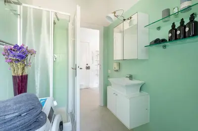 a bathroom with a sink and a vase of flowers at Aurelia vetus apartment Rome in Rome