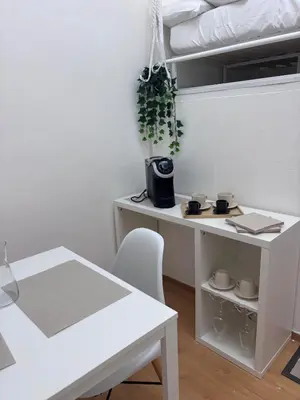 a white desk with a potted plant in a room at Golden Suite - un piccolo loft nel cuore di Roma in Rome