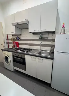 a kitchen with a stove and a sink and a refrigerator at Appartamento a Roma vicino Metro Vittorio Emanuele in Rome