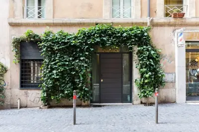 a building with a door with ivy on it at Modern Flat Historic 1200s Palace Steps from Navona in Rome