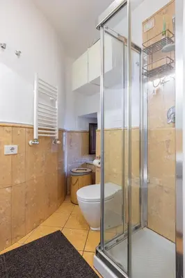 a bathroom with a toilet and a glass shower at Elegante dimora - nel centro di Roma in Rome
