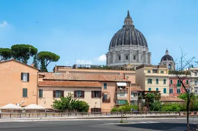 a view of a building with a cathedral in the background at Angelina Domus Saint Peter's in Rome