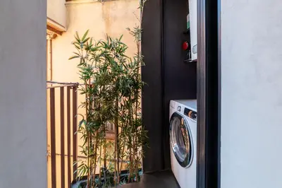 a washing machine in a doorway with a plant at GuestHost - Vintage-Modern Apartment Trastevere in Rome