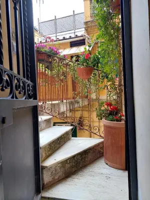 a stairway with potted plants and a gate at Alloggio vicino Termini La Casetta in Rome