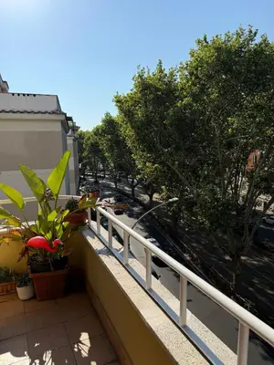 a balcony with plants and trees on a building at Volupta' s house Trastevere Station in Rome