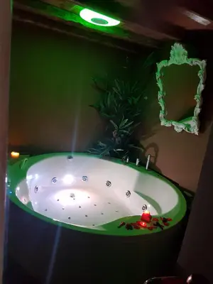 a green bathroom with a bath tub with a plant at Nerva Accommodation Cavour in Rome