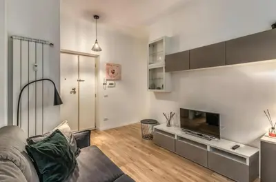 a living room with a couch and a tv at FRAM Vatican Apartment in Rome