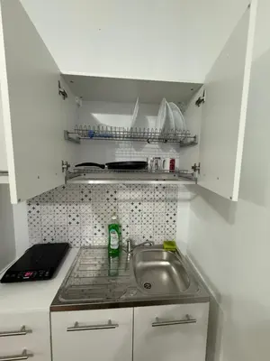 a small kitchen with a sink and white cabinets at Two Ducks Hostel in Rome