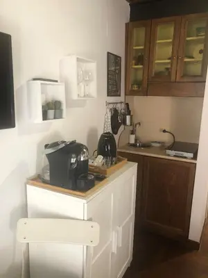 a kitchen with a counter top with a microwave at Trastevere Mini-apartment in Rome