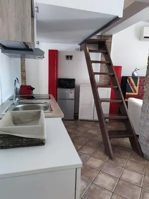 a kitchen with a sink and a ladder in a kitchen at Monti loft al Colosseo in Rome