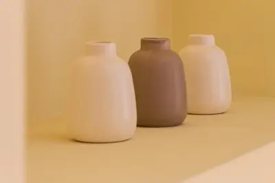 a group of three white vases sitting on a shelf at Candia Retreat in Rome