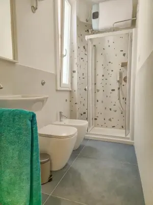 a bathroom with a toilet and a shower at Quiet, Cozy flat near citycenter in Rome