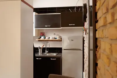 a small kitchen with a sink and a refrigerator at Hortus in Rome