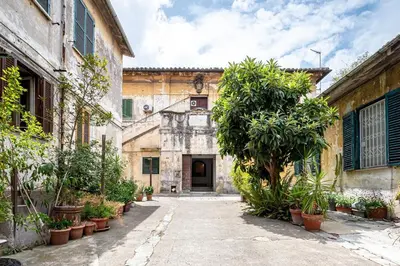 an old building with a tree in a courtyard at Aeterna RHome - Domus Piramide in Rome