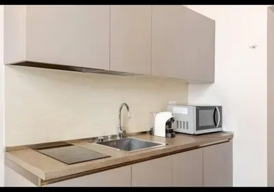 a kitchen with a sink and a microwave at Stunning 2bedrooms apartment with AC Via Giulia in Rome