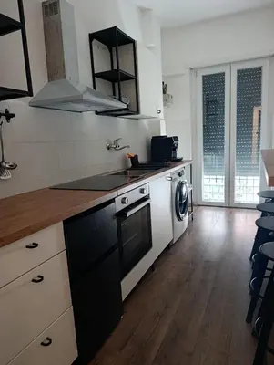 a kitchen with a stove and a sink and a dishwasher at Rome Tiburtina Terrace Inn - casa vacanze in Rome